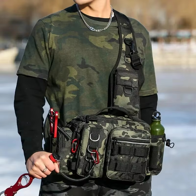 Fishing Backpack - アウトドア戦術キャンプクライミングウエストスリングバッグクロスボディ釣り収納タックルバックパックトレッキングサイクリングハンティングファニーパック
