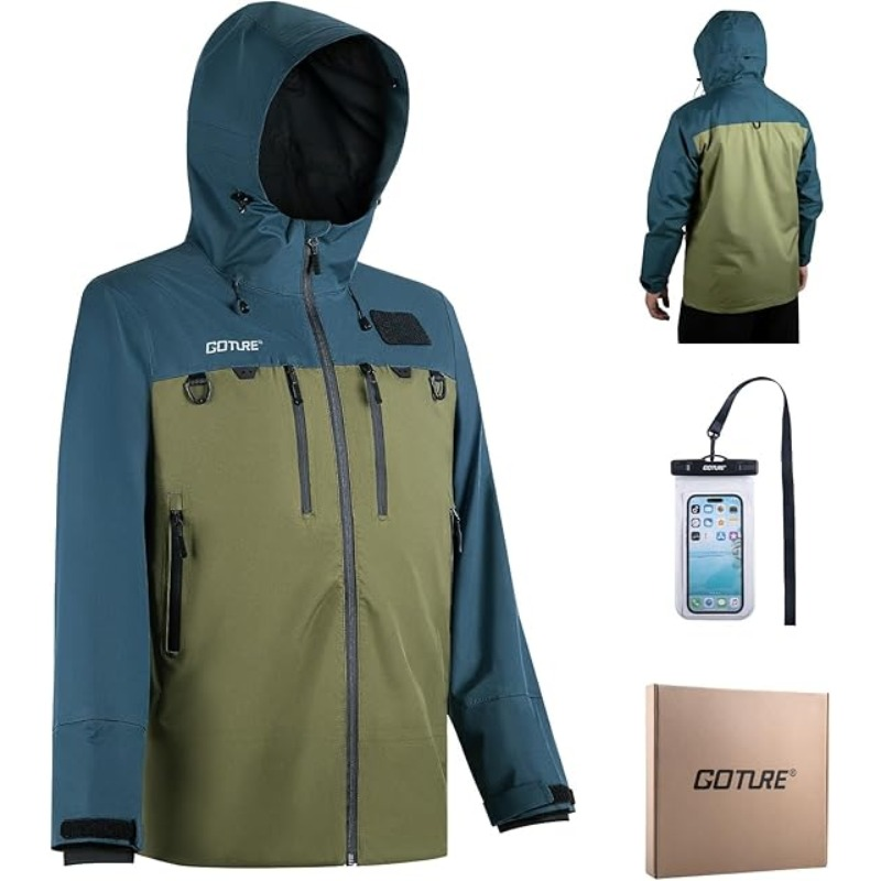 Fishing Bag Waterproof - Goture フィッシングウェーディングジャケット 通気性のある防水フィッシングレインジャケット 電話用ドライバッグ付き メンズ レディース